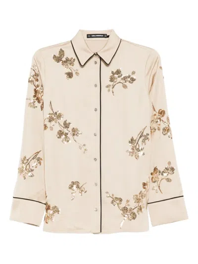 Karl Lagerfeld Sequin-embellished Button-up Blouse In Neutral