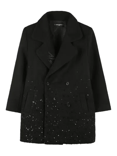 Karl Lagerfeld Sequin-embellished Double-breasted Coat In Black