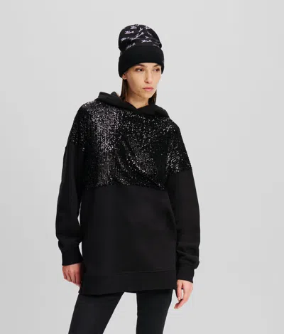 Karl Lagerfeld Sequin Hoodie In Black