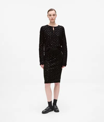 Karl Lagerfeld Sequin Knit Skirt In Black