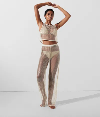 Karl Lagerfeld Sequin Mesh Trousers In Neutral