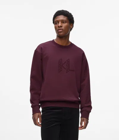 Karl Lagerfeld Sequin Monogram Sweatshirt In Burgundy