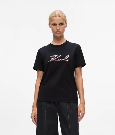 Karl Lagerfeld Sequin Signature T-shirt In Black