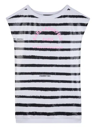Karl Lagerfeld Kids' Sequin Striped Dress In Blue
