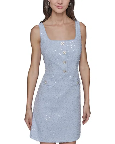 Karl Lagerfeld Sequin Tweed A Line Dress In Chambray Blue