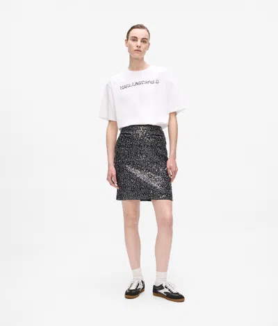 Karl Lagerfeld Sequin Tweed Skirt In Gray