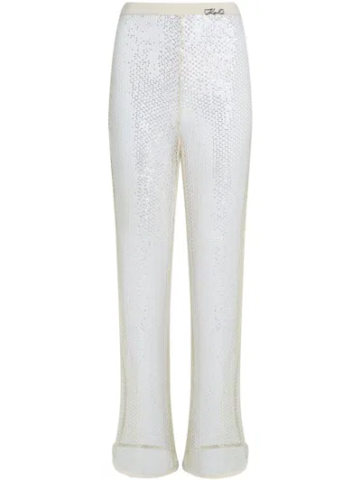 Karl Lagerfeld Sequinned Mesh Trousers In Neutrals