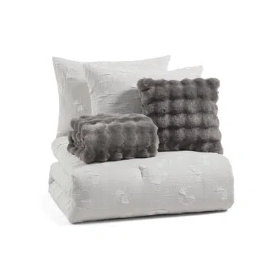 Karl Lagerfeld Shadow Floral 5-piece Comforter Set, Queen, White In Gray