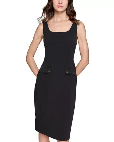 Karl Lagerfeld Sheath Dress Womens Black Stretch Crepe Square Neck Fts1447 In Blue