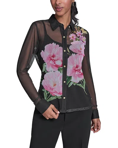 Karl Lagerfeld Sheer Floral Knit Blouse In Black