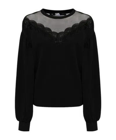 Karl Lagerfeld Sheer-panel Sweatshirt In Black