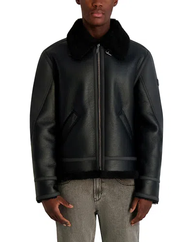 Karl Lagerfeld Sherpa Fleece Lined Faux Leather Jacket In Black