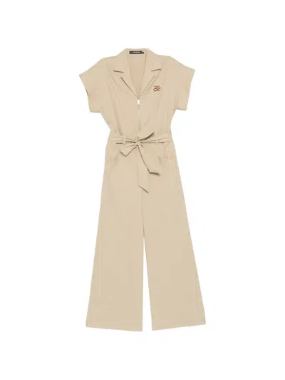 Karl Lagerfeld Shirt-collar Jumpsuit In Nude