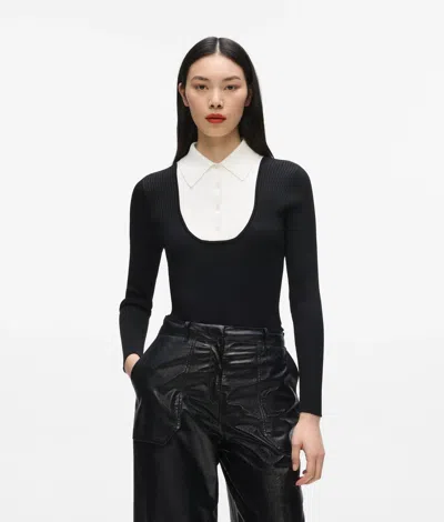 Karl Lagerfeld Shirt Detail Sweater In Black