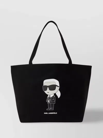 Karl Lagerfeld Shopper Bag Cotton Printed Design In Black