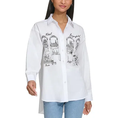Karl Lagerfeld Cotton Graphic Print Shirt In White