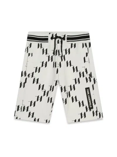 Karl Lagerfeld Kids' Monogram-print Cotton Track Shorts In Beige