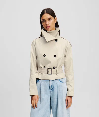 Karl Lagerfeld Short Cotton Twill Jacket In Neutral