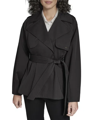 Karl Lagerfeld Short Flared Trench Coat In Black