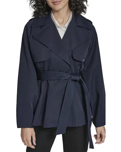 Karl Lagerfeld Short Flared Trench Coat In Blue