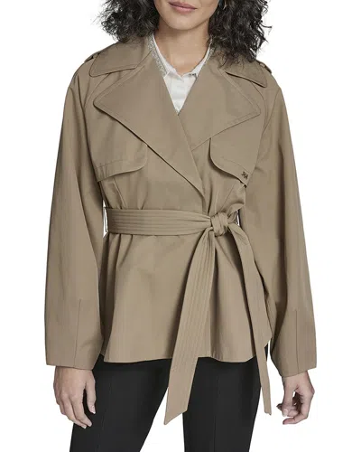 Karl Lagerfeld Short Flared Trench Coat In Khaki