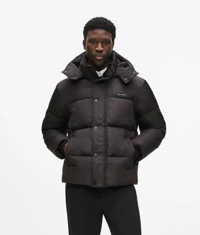 Karl Lagerfeld Short Hooded Puffer Jacket In Black