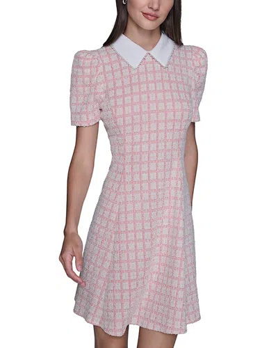 Karl Lagerfeld Short Puff Sleeve Tweed Dress In Purple