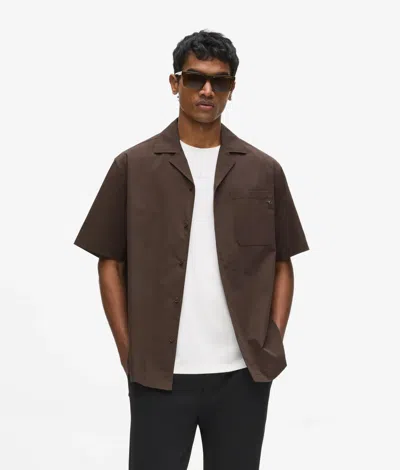 Karl Lagerfeld Short Sleeve Bowling Shirt In Brown