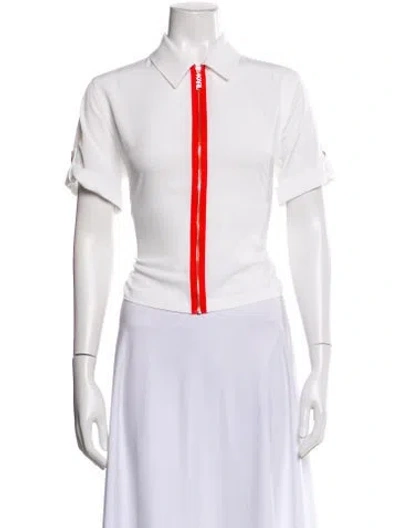 Pre-owned Karl Lagerfeld Short Sleeve Button-up Top In White