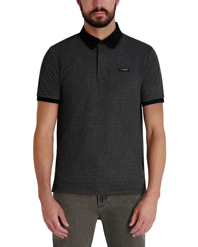 Karl Lagerfeld Short Sleeve Diamond Pattern Polo Shirt In Black