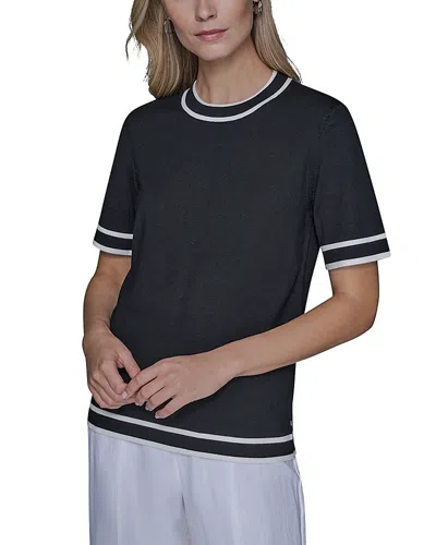 Karl Lagerfeld Short Sleeve Knit Top In Black