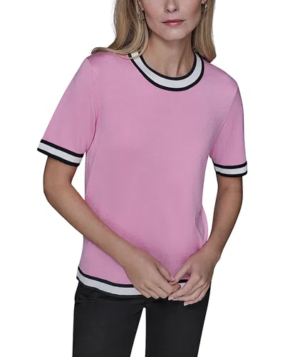 Karl Lagerfeld Short Sleeve Knit Top In Pink