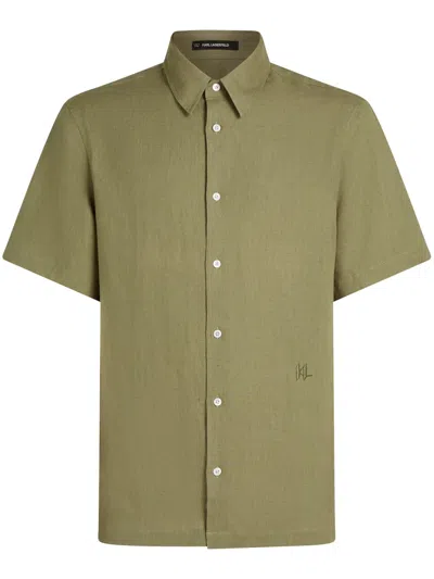 Karl Lagerfeld Short-sleeve Linen Shirt In Green