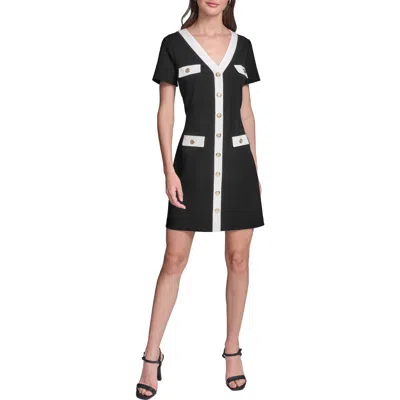 Karl Lagerfeld Short Sleeve Scuba Crepe Dress In Black