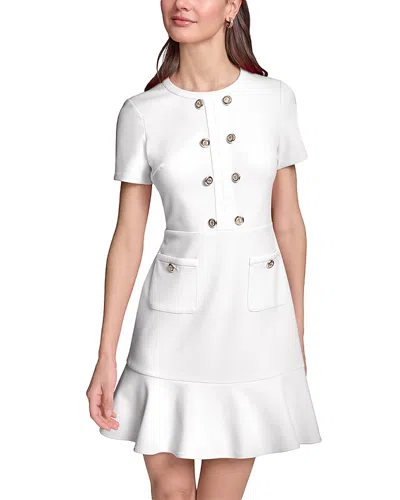 Karl Lagerfeld Short Sleeve Scuba Crepe Flounce Hem A Line Dress In Multi