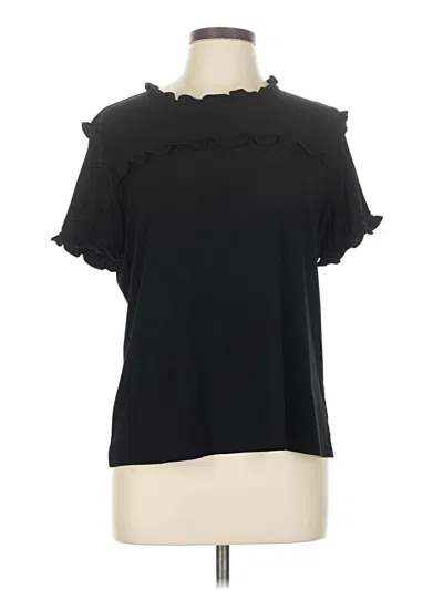 Pre-owned Karl Lagerfeld Short Sleeve Top Black Ruffles Neckline Tops