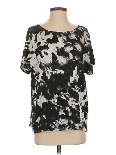 Pre-owned Karl Lagerfeld Short Sleeve Top Black Tie-dye Pattern Boatneck Tops