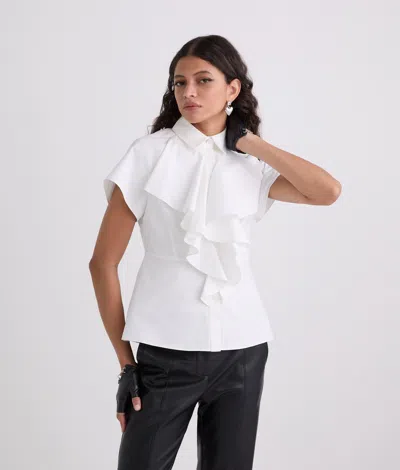 Karl Lagerfeld Short-sleeved Ruffle Shirt In White
