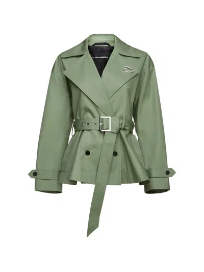 Karl Lagerfeld Short Trench Jacket In Green