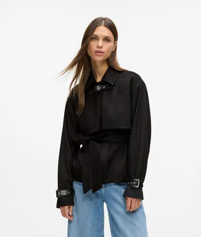 Karl Lagerfeld Short Wool-blend Coat In Black