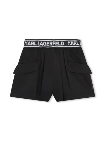 Karl Lagerfeld Kids' Logo-waistband Pleat-detail Shorts In Black