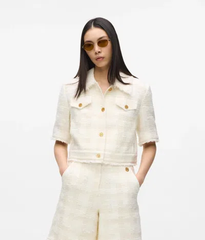 Karl Lagerfeld Short-sleeved Bouclé Blazer In Neutral