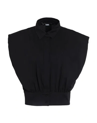 Karl Lagerfeld Shoulder Pad Top Woman Shirt Black Size S Organic Cotton