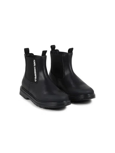 Karl Lagerfeld Kids' Side Logo-print Ankle Boots In Black