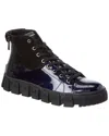 Karl Lagerfeld Side Zip Patent & Suede Sneaker Bootie In Blue