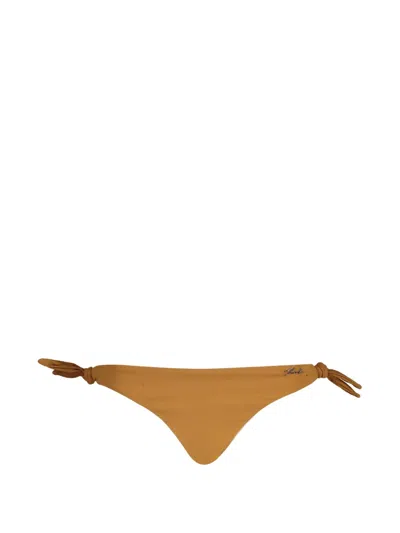 Karl Lagerfeld Side-tie Logo-plaque Bikini Bottoms In Brown