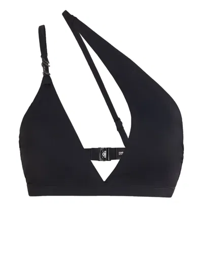 Karl Lagerfeld Signature Asymmetric Bikini Top In Black