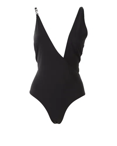Karl Lagerfeld Karl Dna One Signature Swimsuit In Black