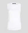 Karl Lagerfeld Signature Boat Neck Ruched Top In White