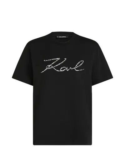 Karl Lagerfeld Signature Bouclé T-shirt In Black